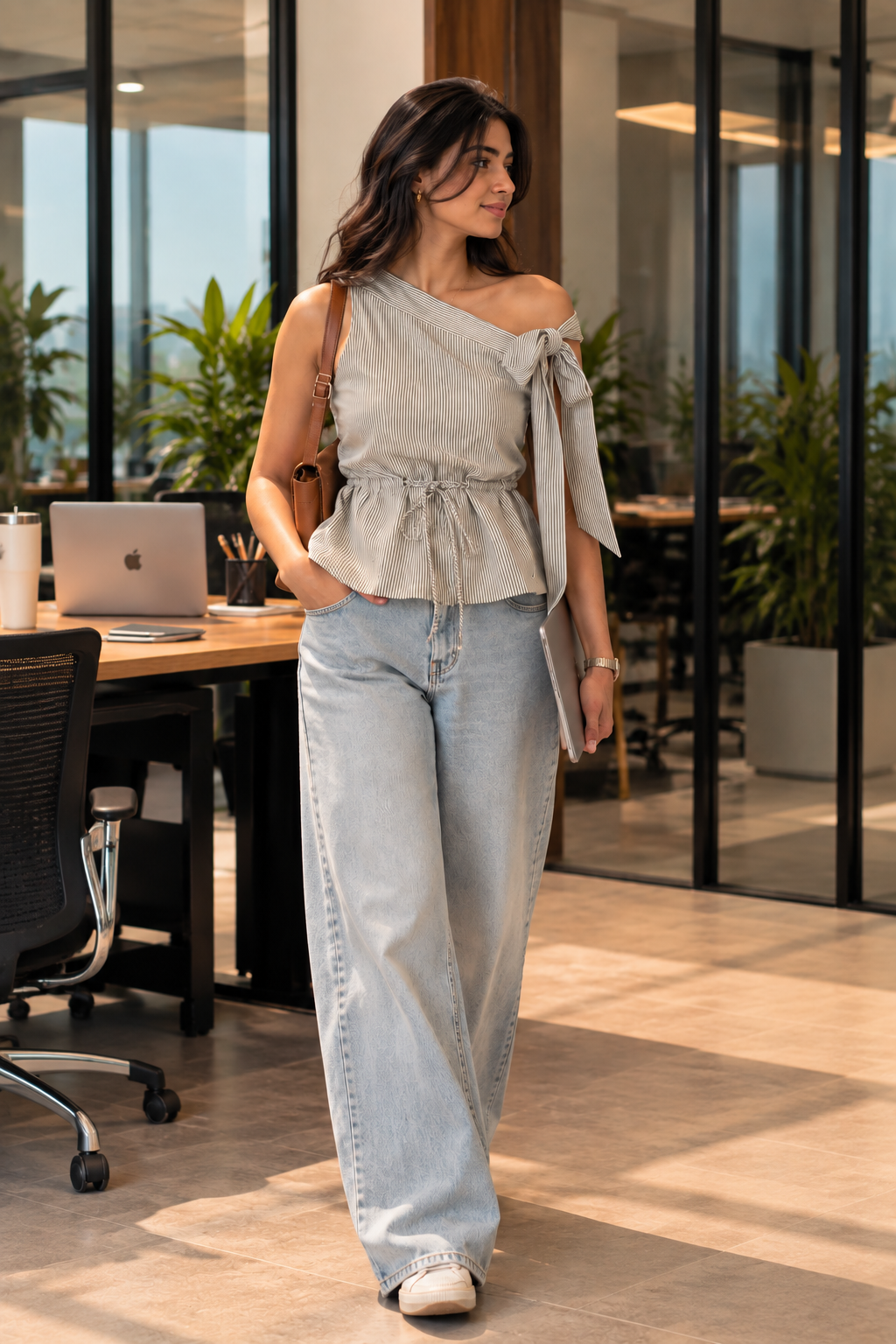 TWIST | Striped Linen-Blend Tie-Up Top